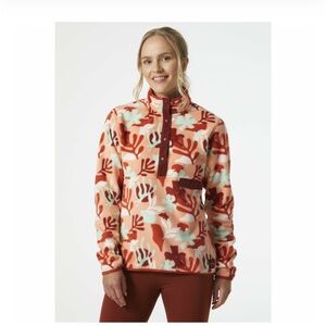 Helly Hansen Coral and Mint Floral Fleece Pullover Maridalen